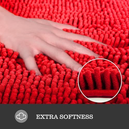 Yeaban Chenille Red Bathroom Rug 26"x44", Non-Slip Rubber Backing - Image 2