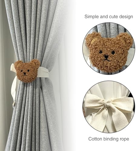2 Pack Cartoon Bears Curtain Tiebacks, Cute Cartoon Animal Curtain Holdbacks - Image 2