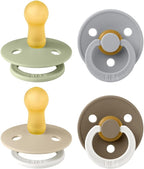 BIBS Colour Soother 4-Pack | BPA Free Dummy Pacifier | Round Nipple | Natural by BIBS