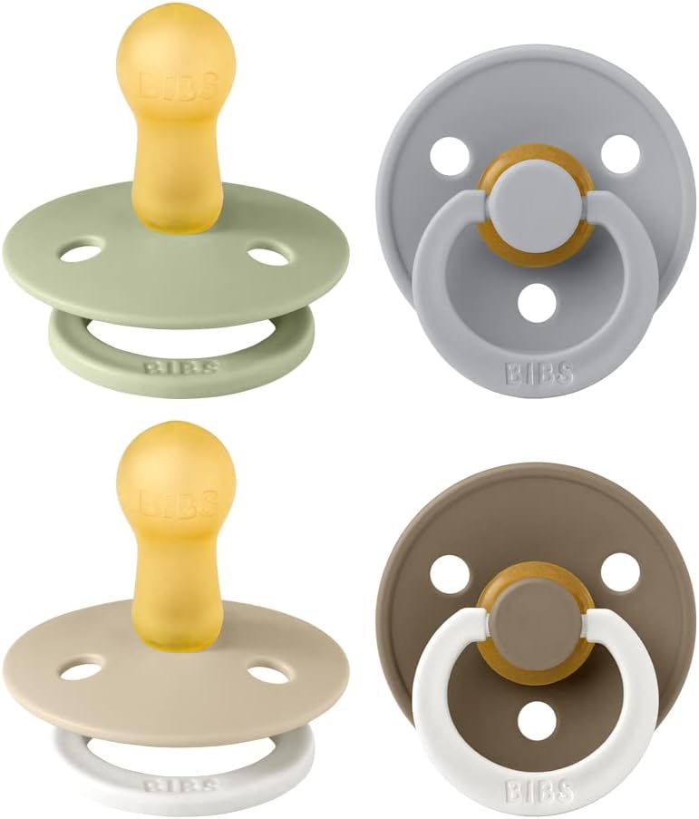 BIBS Colour Soother 4-Pack | BPA Free Dummy Pacifier | Round Nipple | Natural by BIBS