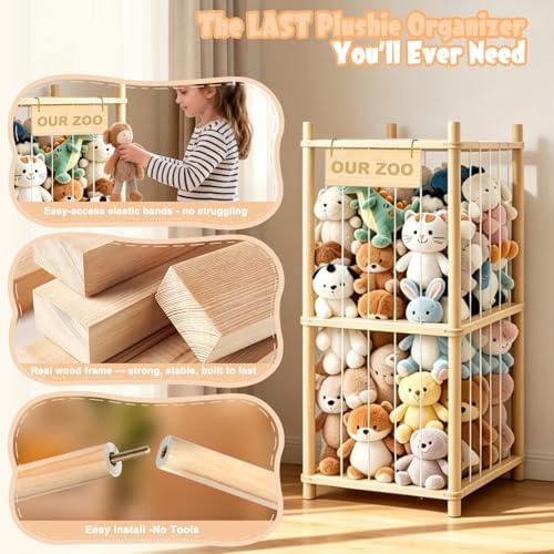 Stuffed Animal Storage, Wood Stuffed Animal Zoo Storage, Space Save Toy - Image 4