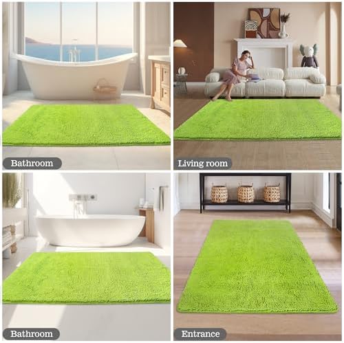Yeaban Chenille Lime Green Bathroom Rug 40"x60", Non-Slip Rubber Backing - Image 6