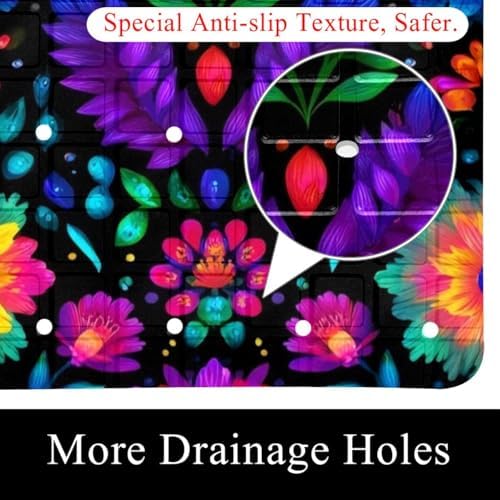 Shower Mat Non Slip, Colorful Floral Boho Anti Slip Bath Mat - Image 2