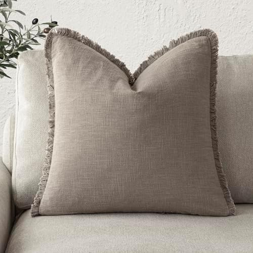 Foindtower Decorative Linen Fringe Throw Pillow Covers Cozy Boho Farmhouse by Foindtower