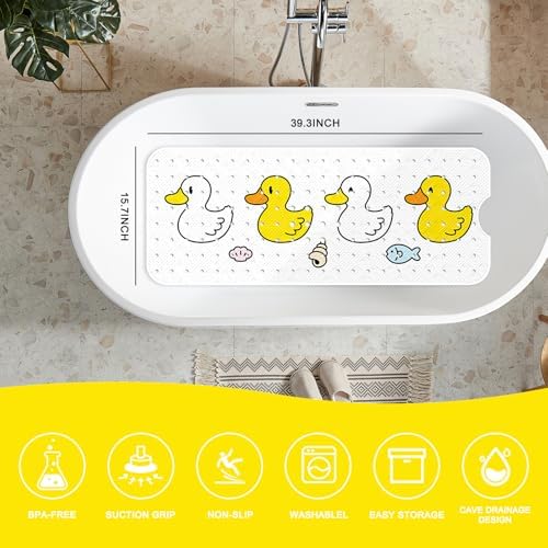 PRATIQUE Kids Bath Mat for Tub Non Slip，40 X 16 Inch Extra Long Kids Bathtub - Image 2