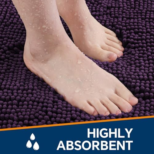 Chenille Bathroom Runner Rug 17"x47" Plum, Plush Bath Mat - Image 4