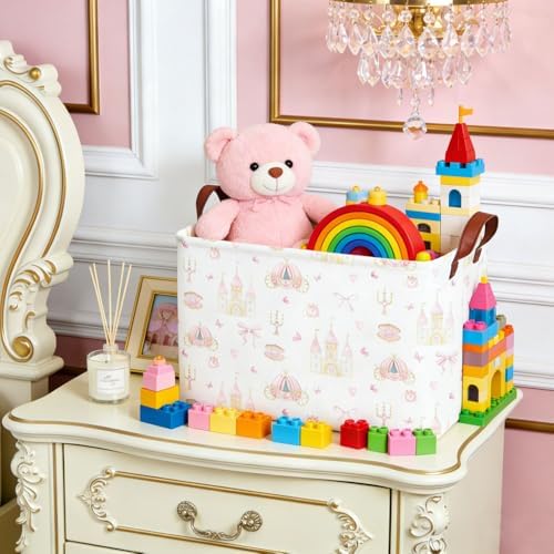Rectangular Pink girl princess basket, Collapsible waterproof storage basket - Image 6