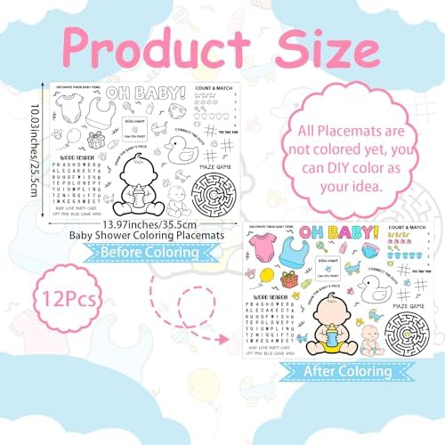 12PCS Baby Shower Coloring Placemats - Image 4