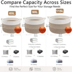 90L Extra Large Blanket Basket, Woven Rope Laundry Basket-Mix Brown - Image 2