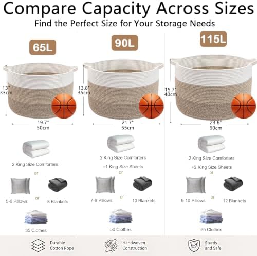 90L Extra Large Blanket Basket, Woven Rope Laundry Basket-Mix Brown - Image 2