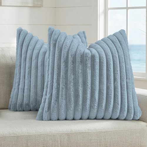 FUTEI Pack of 2 Faux Fur Throw Pillow Covers 20x20 Inch, Dusty Blue by FUTEI