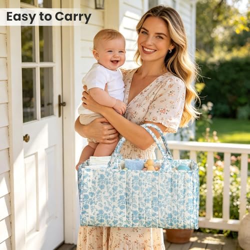 Diaper Caddy Organizer, Cute Floral Nursery Storage Basket, Soft Portable - Image 2