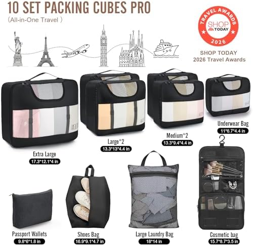 Veken 10 Set Packing Cubes for Travel Essentials, Anti-Wrinkle Buckled Suitcase - Image 2