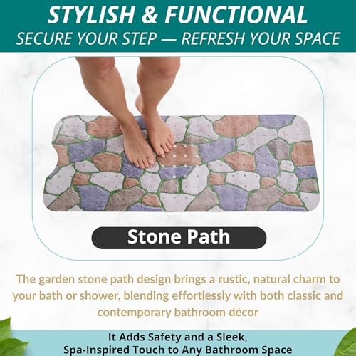 ENKOSI Non-Slip Bath Mat and Shower Mat 40x16 Extra Long, Stone Path - Image 5