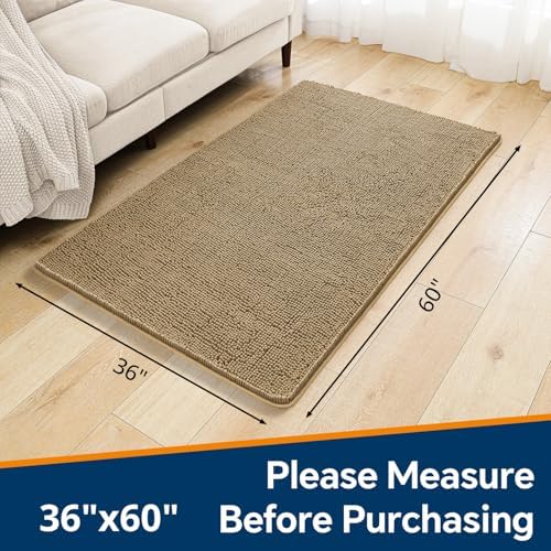 Chenille Bathroom Rug 36"x60" Beige, Large Plush Bath Mat - Image 2