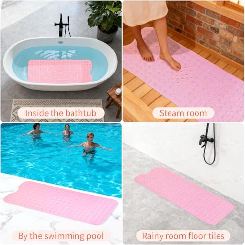Anti-Slip Bathtub Shower Mat 40×16 Inch Clear Pink - Image 6