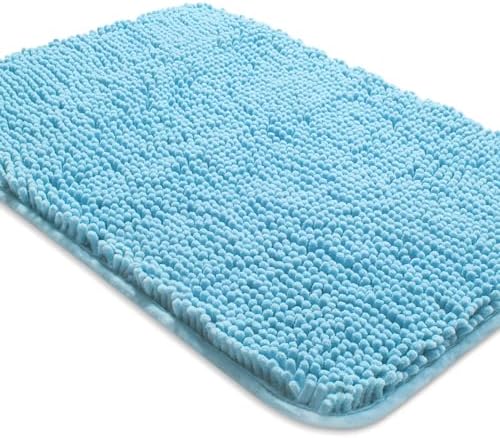 Yeaban Chenille Sky Blue Bathroom Rug 24"x36", Non-Slip Rubber Backing by Yeaban