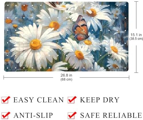 Shower Mat Non Slip, Daisies Butterflies Anti Slip Bath Mat - Image 4