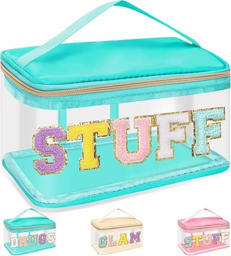 Chenille Letter Clear Makeup Bags Stuff Pouch, Preppy Patch Makeup Bag Zipper by izuzta
