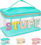 Chenille Letter Clear Makeup Bags Stuff Pouch, Preppy Patch Makeup Bag Zipper by izuzta