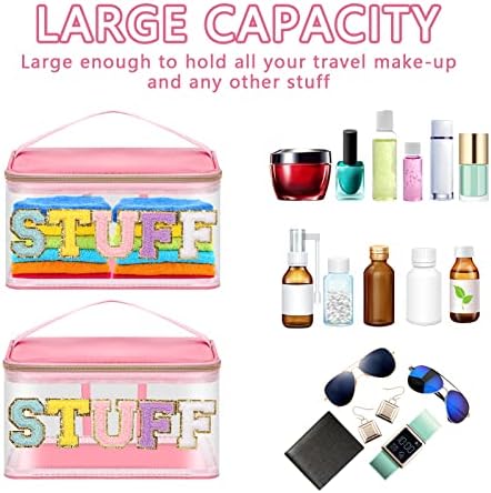 Iqimott Preppy Clear Makeup Bag Stuff Pouch, Chenille Letter Cosmetic Bag - Image 4