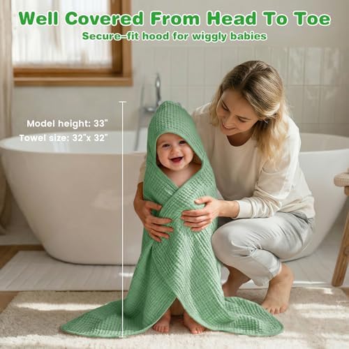 Muslin Hooded Baby Towels 2 Pack, 100% Cotton Baby Bath Towels - Image 2