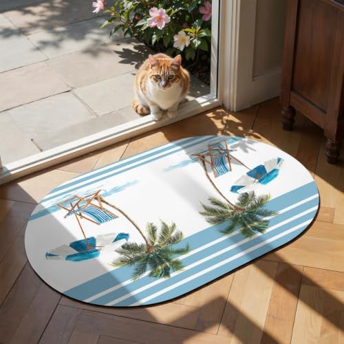 Diatomite Stone Bath Mat Summer Beach Umbrella Chair Oval Doormat Soft Non Slip by Chic+D