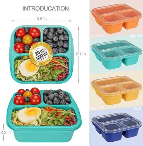 TOUWMX Bento Box For Kids, 4 Pack 3 Compartments Lunchable Meal Prep Containers - Image 3