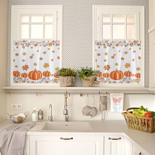 Fall Maple Leaves Kitchen Curtains and Valances Set, Thanksgiving Watercolor - Image 4