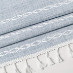 MitoVilla Blue Boho Linen Bedroom Curtains 84 Inch Length 2 Panels Set - Image 3