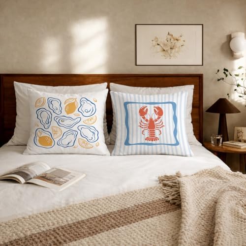 Summer Seashell Lemon Lobster Pillow Covers 18x18, Crawfish Boil Party - Image 5