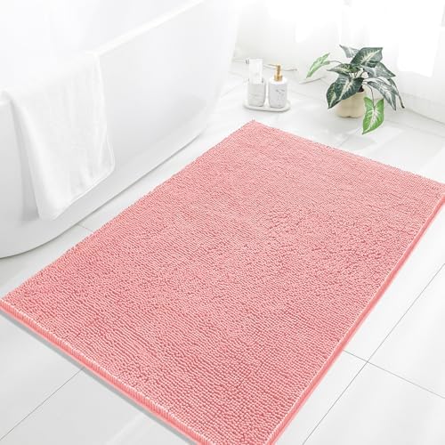 Chenille Bathroom Rug 40"x60" Pink, Large Plush Bath Mat by Kildoss