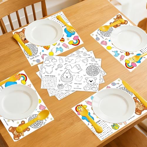 12PCS Baby Shower Coloring Placemats Oh Baby Coloring Sheet Table Mats Table - Image 3