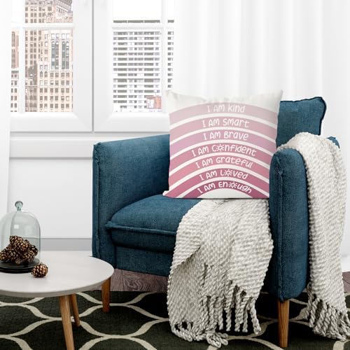 QIYUHOY Pink Boho Rainbow Classroom Throw Pillow Covers, 24x24 Inch - Image 3