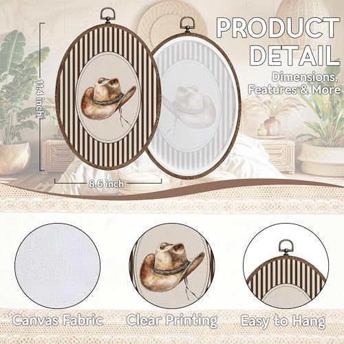 FLAWAFLOMA Western Cowboy Oval Wall Art Decor, Kids Room Canvas Wall Art Framed - Image 6