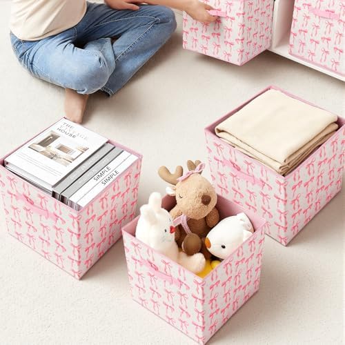 6 Pcs Pink Bow Cube Storage Bins 12.5 Inch Pink Storage Basket - Image 6