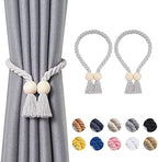 NICEEC 2 Pack Wooden Ball Magnetic Curtain Tiebacks Boho Home Decor Drape Tie by NICEEC