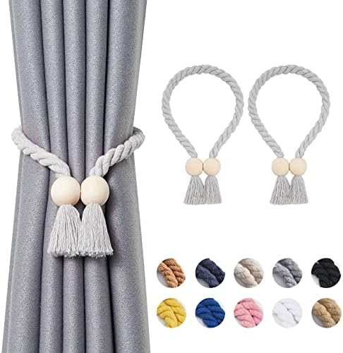 NICEEC 2 Pack Wooden Ball Magnetic Curtain Tiebacks Boho Home Decor Drape Tie by NICEEC