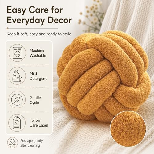 Petrella Yellow Knot Pillow Ball, 11 Inch Round Decorative Pillow - Image 5