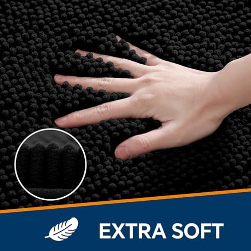 Chenille Bathroom Rug 17"x24" Black, Non-Slip Plush Bath Mat - Image 3