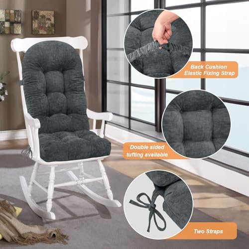 Rocking Chair Cushion, High Back, Slate Gray - Image 3