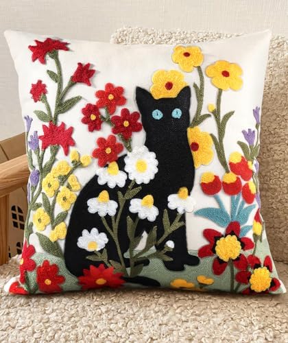 Embroidered Throw Pillow Cover, 18x18 Inch by Kokaaee