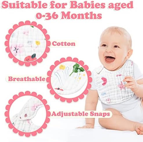 Zainpe 6Pcs Snap Muslin Cotton Baby Bibs Star Cat Rabbit Pattern Adjustable - Image 3