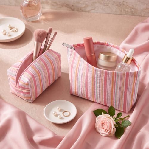 Huhumy 2 Pcs Makeup Bag Set for Women, Color Stripe - Image 2