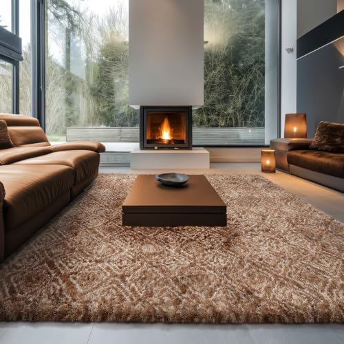 Ophanie 9x12 Brown and White Diamond Striped Rugs - Image 3