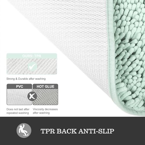 Yeaban Chenille Spa Blue Bathroom Rug 26"x44", Non-Slip Rubber Backing - Image 3