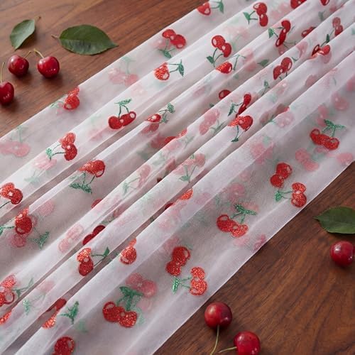 4 Pcs Cherry Table Runners 29 X 70 Inch Glitter Tulle Lace - Image 2