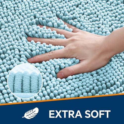 Chenille Bathroom Rug 20"x32" Baby Blue, Non-Slip Plush Bath Mat - Image 3