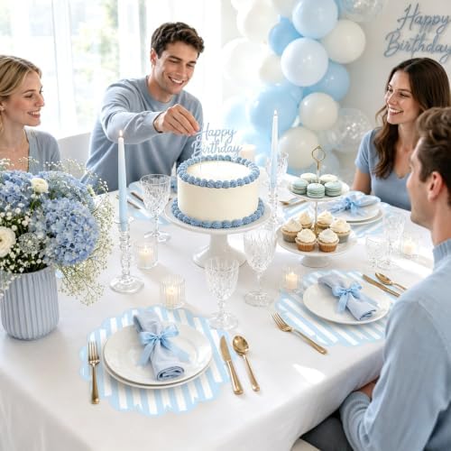 100 Pcs Blue Striped Paper Placemats 13.5 Inch Disposable Round Placemat - Image 5