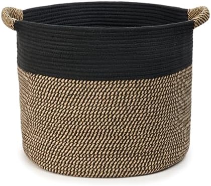 Blanket Basket for Living Room, Woven Rope Storage Basket by KODOMOORE